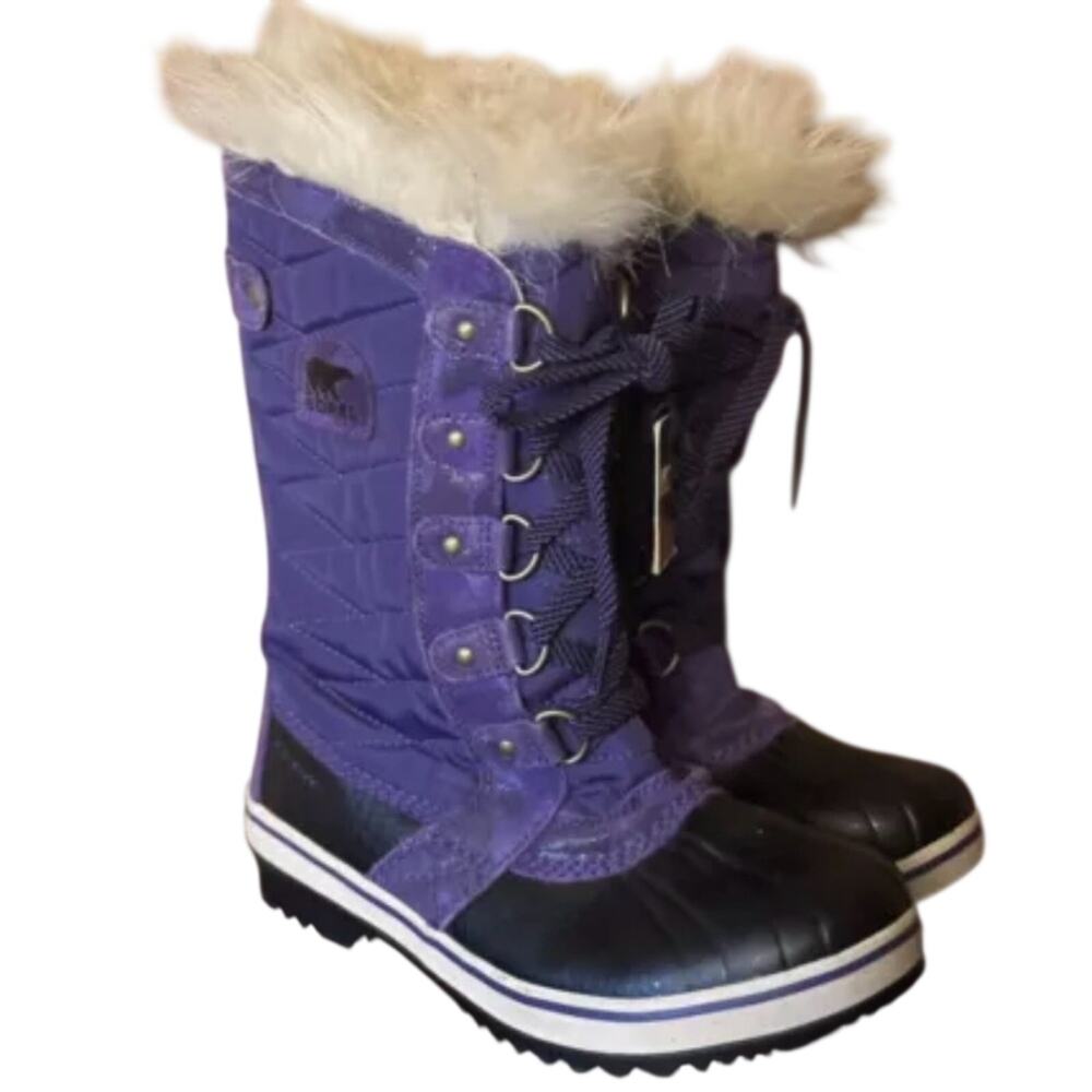 Sorel Joan Of Arc Black & PurpleLeather Waterproof Boots Size 4